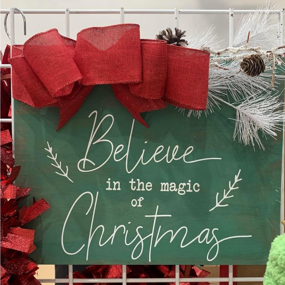 Holiday Green Christmas Sign with Red Bow